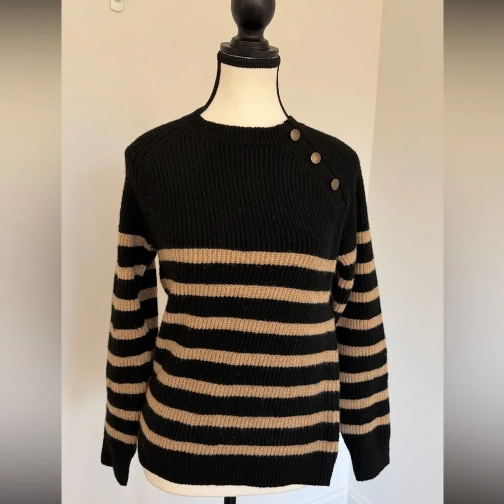 Knox Rose Black & Tan Striped Ribbed Sweater | XS